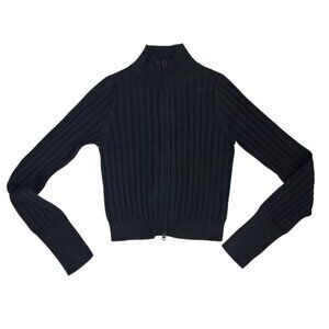 Wild Fable Black Ribbed Zip-Up Cropped Sweater – Size XXS, NWT